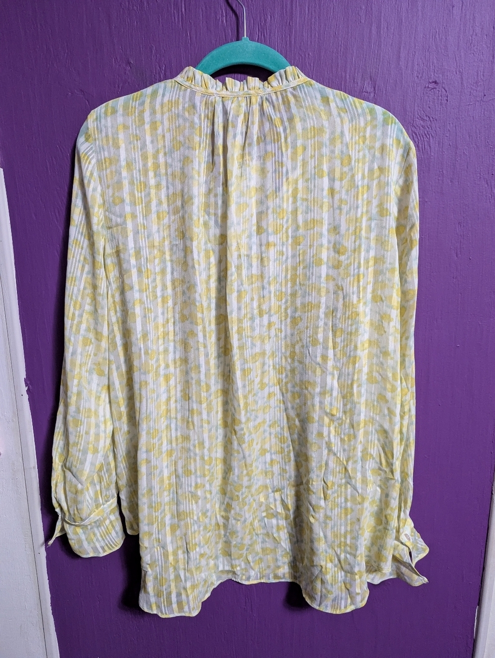 ๐ NWT $28 Rose & Olive White Yellow Green Floral Print Sheer Blouse XL 16 - Picture 3 of 3